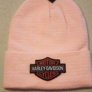 Harley Davidson Patch Knit Cuffed Beanie in Soft Pink